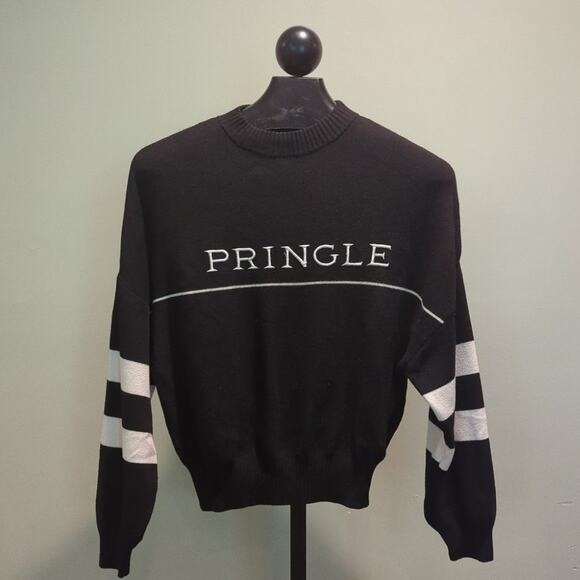 PRINGLE of SCOTLAND X H&M Sweater Size Small Embroidered Logo Black Stripes - Picture 3 of 7